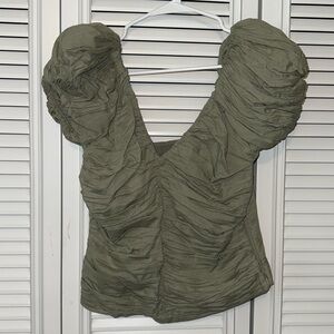 NWT Abercrombie and Fitch olive green ruched puff sleeve top